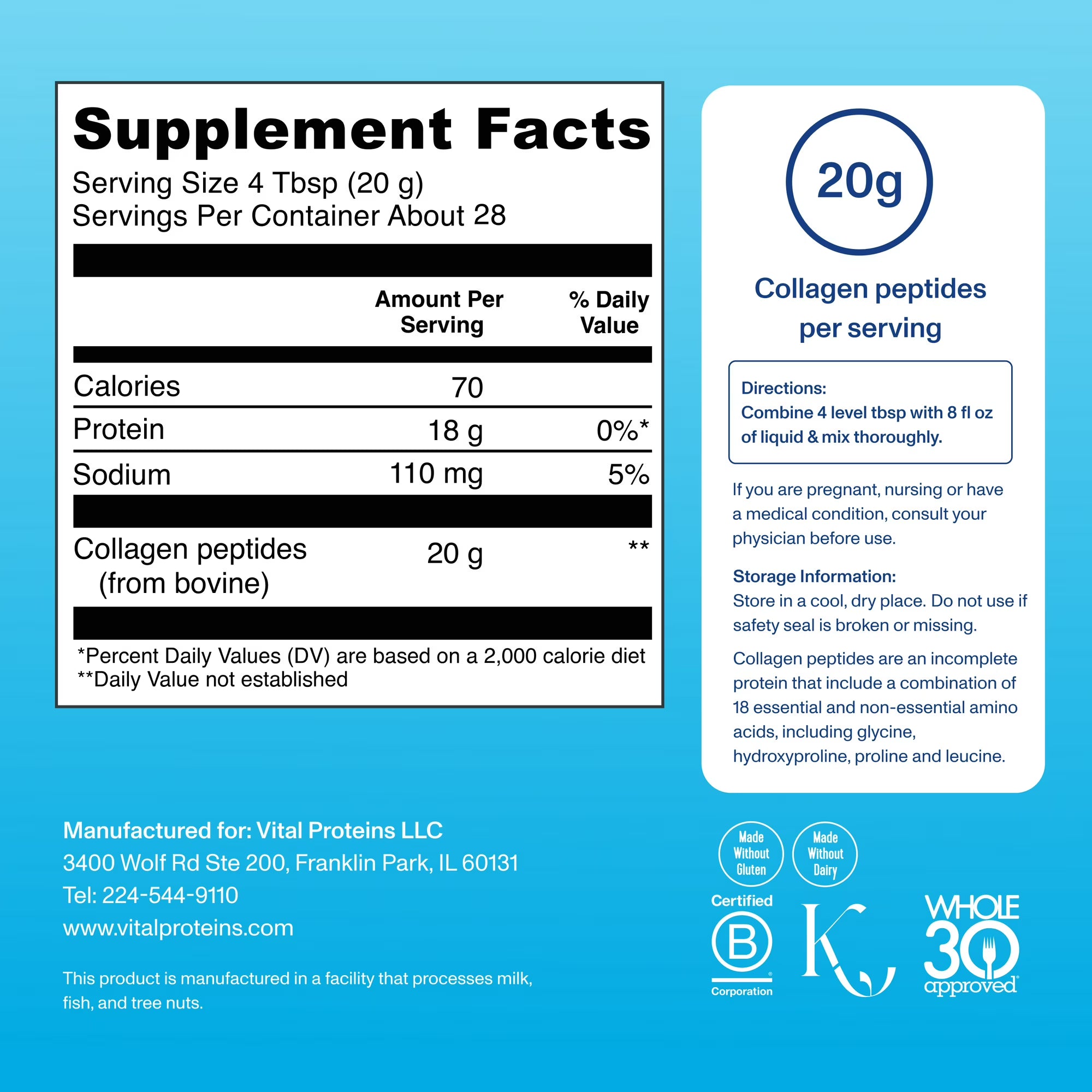 Vital Proteins Collagen Peptides Powder, Unflavored