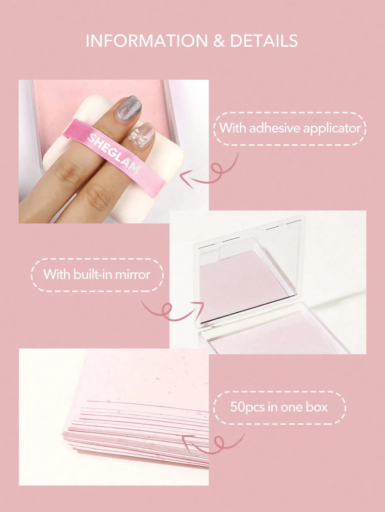 SHEGLAM Papel matificante con espejo y puff 50 piezas - Rosé