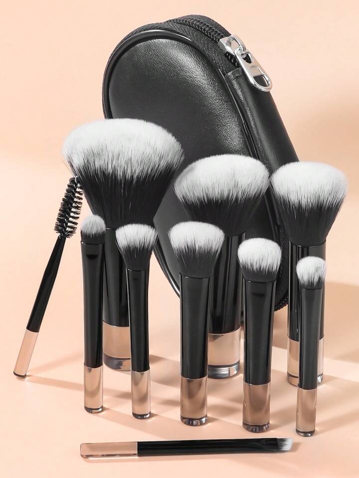 Juegos de brochas de maquillaje, 10 brochas cosméticas multifuncionales minimalistas con bolsa para brochas de maquillaje para viajes