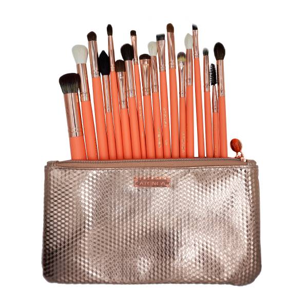 ATENEA PROFESIONAL KIT DE BROCHAS DE MAQUILLAJE CORAL LIFE X 18 PCS
