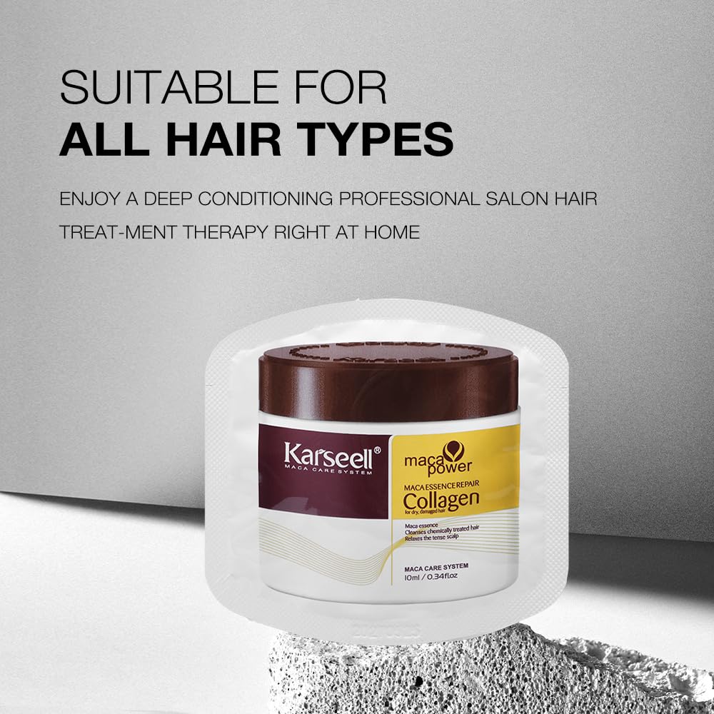 Karseell Collagen Hair Treatment Deep Repair Conditioning Argan Oil Collagen Hair Mask Essence for Dry Damaged Hair All Hair Types 10ml