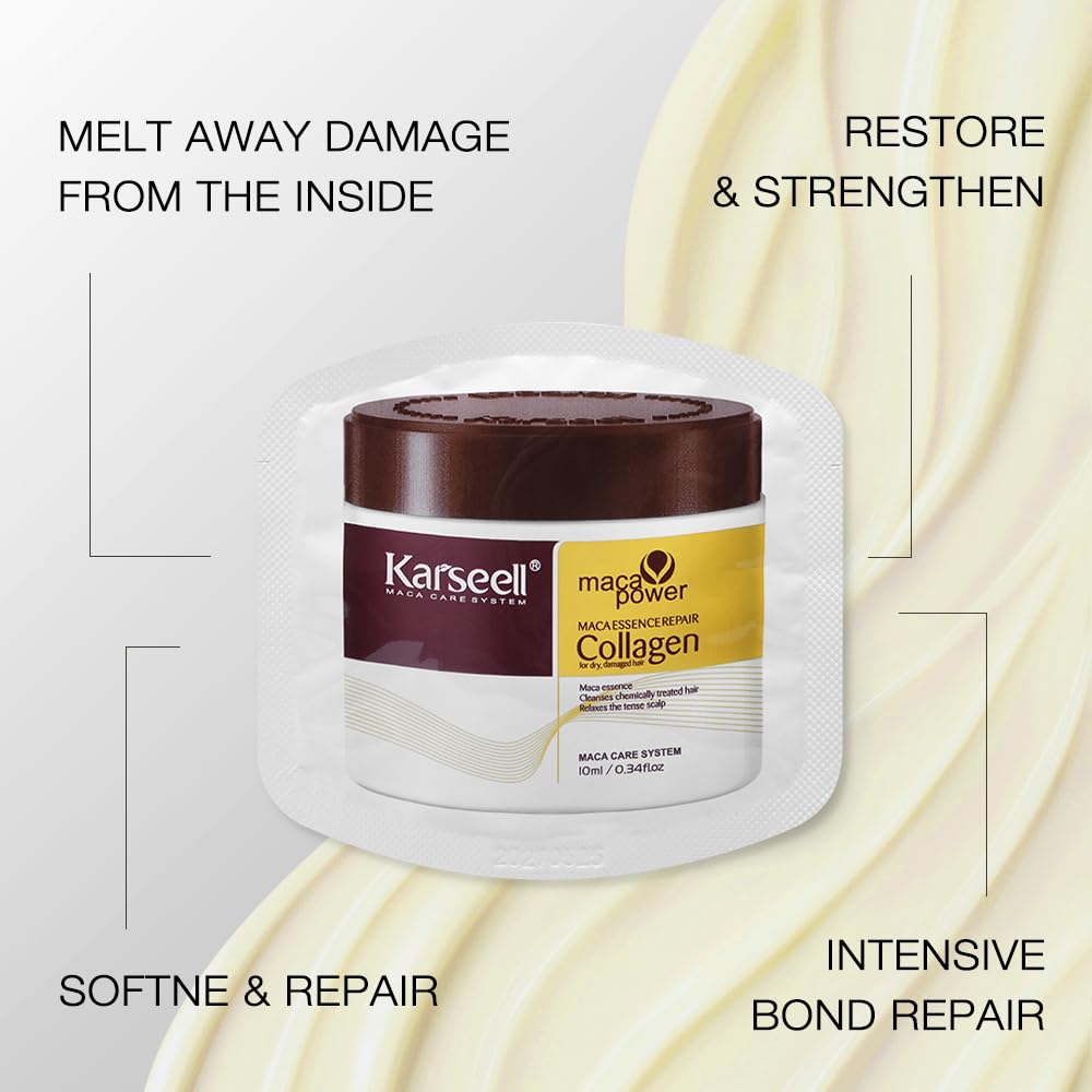 Karseell Collagen Hair Treatment Deep Repair Conditioning Argan Oil Collagen Hair Mask Essence for Dry Damaged Hair All Hair Types 10ml