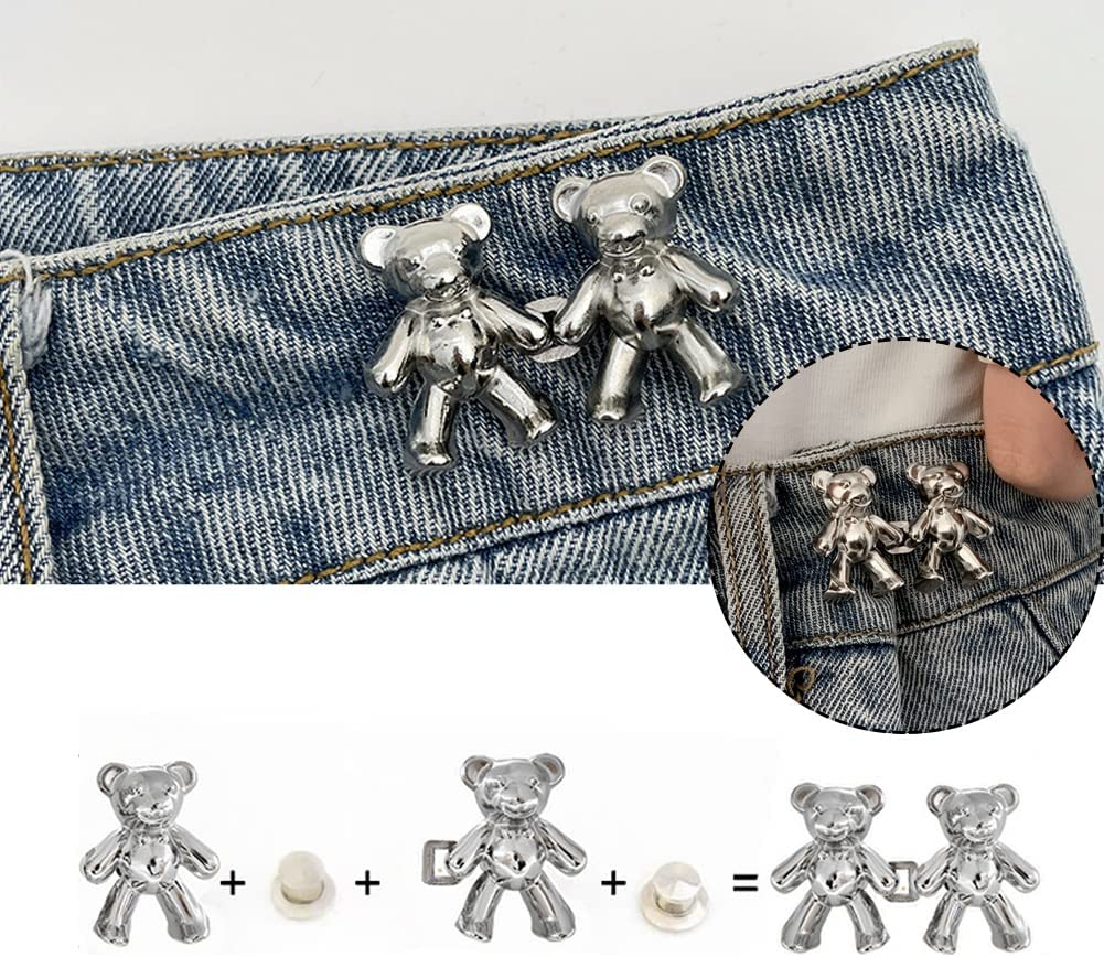 4 pares de bonitos pantalones de mezclilla de oso con botones para ropa y pantalones, sin costura, cintura desmontable, ajuste corporal, hebillas de ajuste