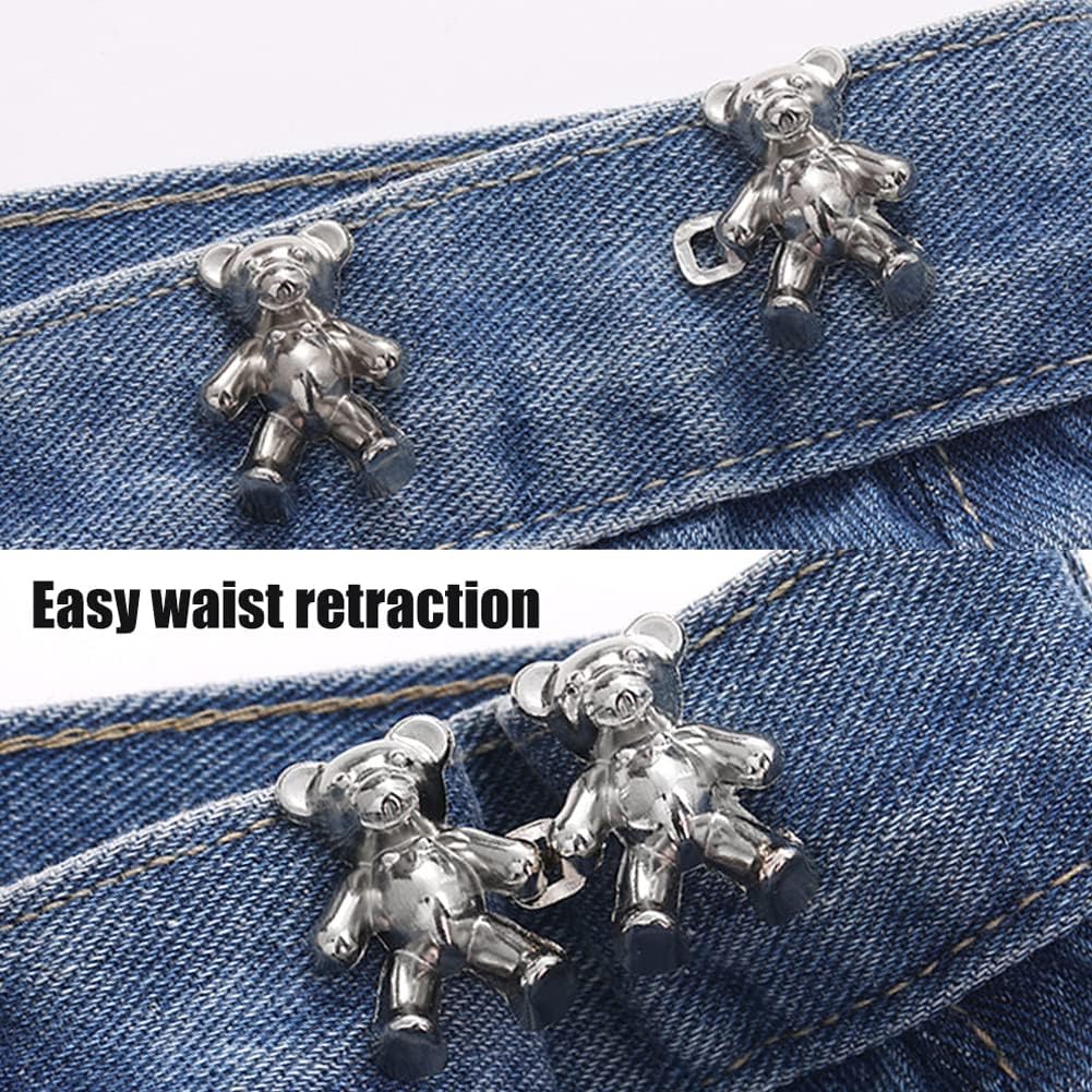 4 pares de bonitos pantalones de mezclilla de oso con botones para ropa y pantalones, sin costura, cintura desmontable, ajuste corporal, hebillas de ajuste
