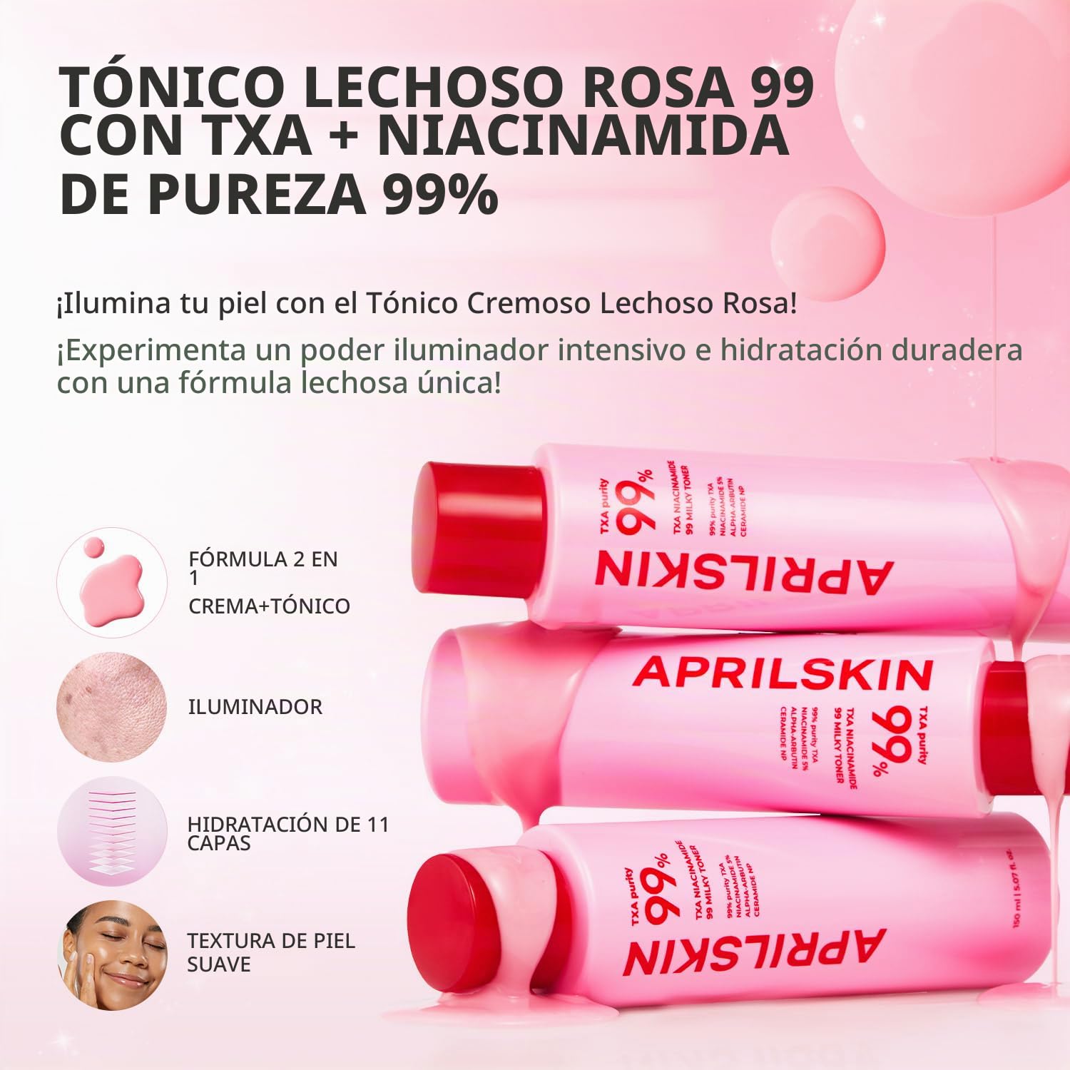 APRILSKIN TXA+Niacinamide 99 Tóner lechoso rosa 150ML