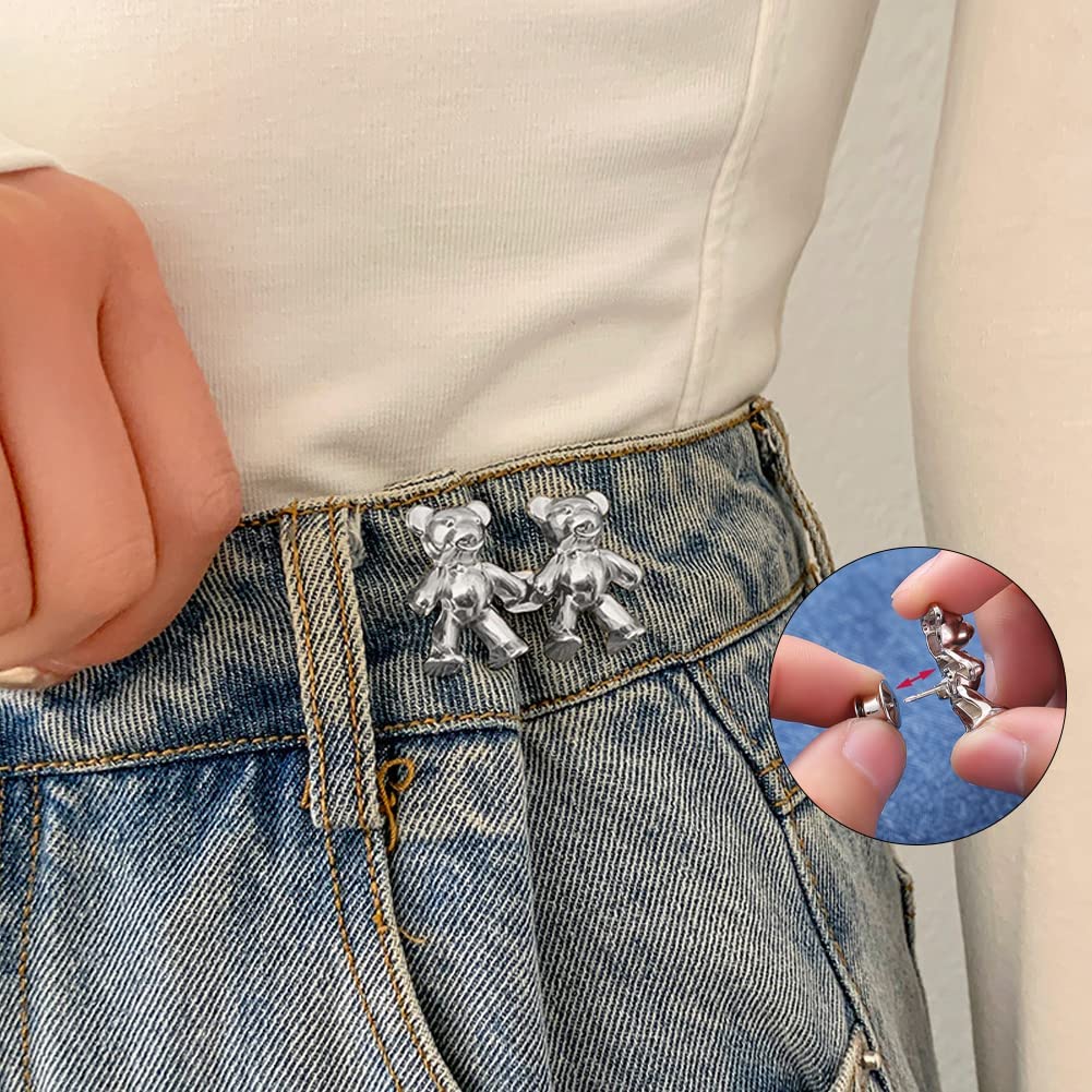 4 pares de bonitos pantalones de mezclilla de oso con botones para ropa y pantalones, sin costura, cintura desmontable, ajuste corporal, hebillas de ajuste