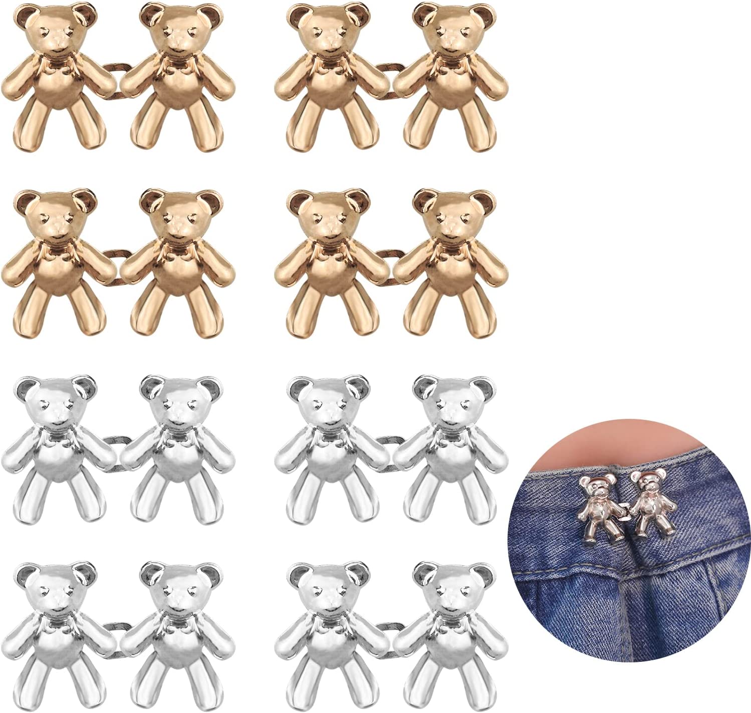 4 pares de bonitos pantalones de mezclilla de oso con botones para ropa y pantalones, sin costura, cintura desmontable, ajuste corporal, hebillas de ajuste