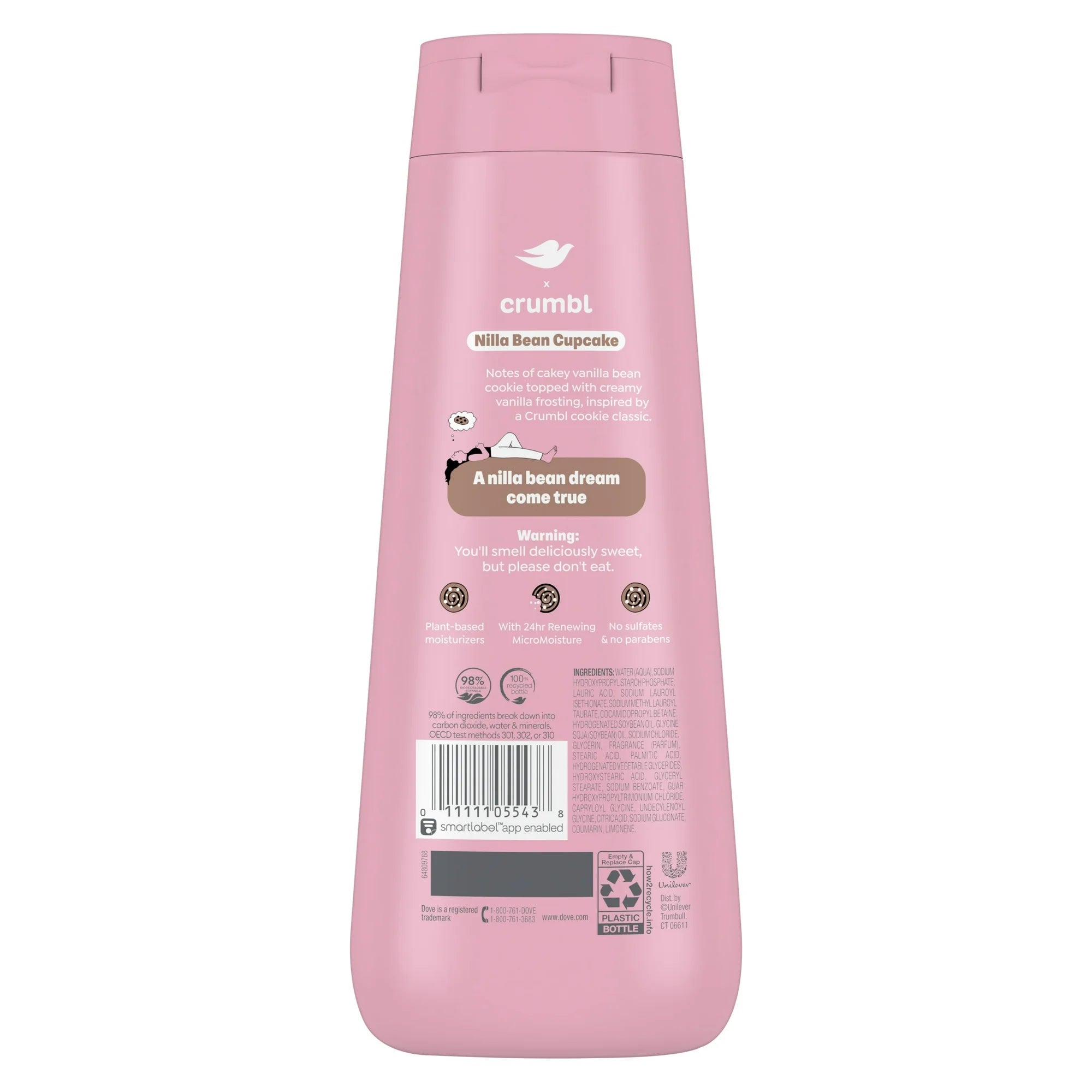 Dove Crumel Gel de Baño Líquido Hidratante Nilla Bean Cupcake, 20 oz