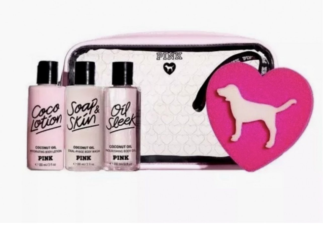 VICTORIA SECRET PINK TRAVEL PACK COCONUT OIL BODY CARE GIFT SET