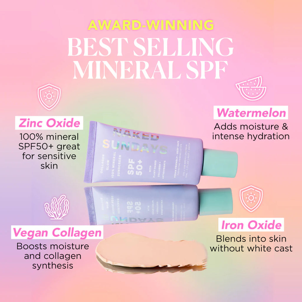 Naked Sundays SPF50+ Collagen Glow 100% Mineral Sunscreen 50ml