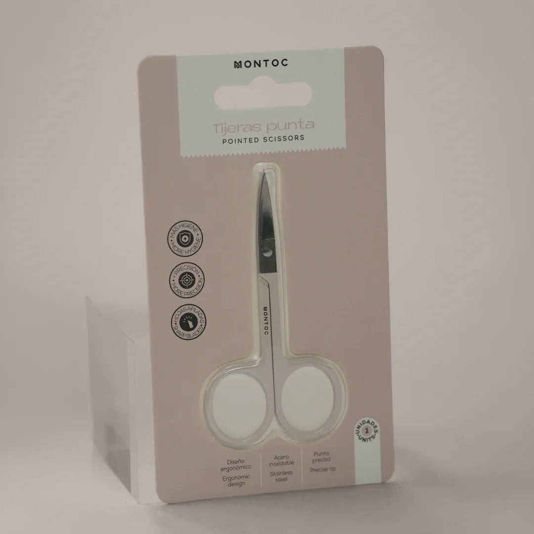 MONTOC Tijera profesional de punta para cejas y vello facial
