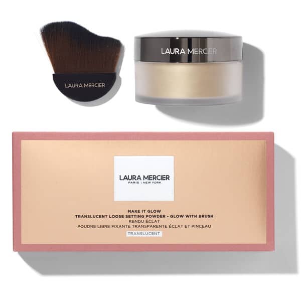 Laura Mercier – Make It Glow Translucent Loose Setting Powder GLOW With Brush Illuminating Powder And Brush Set