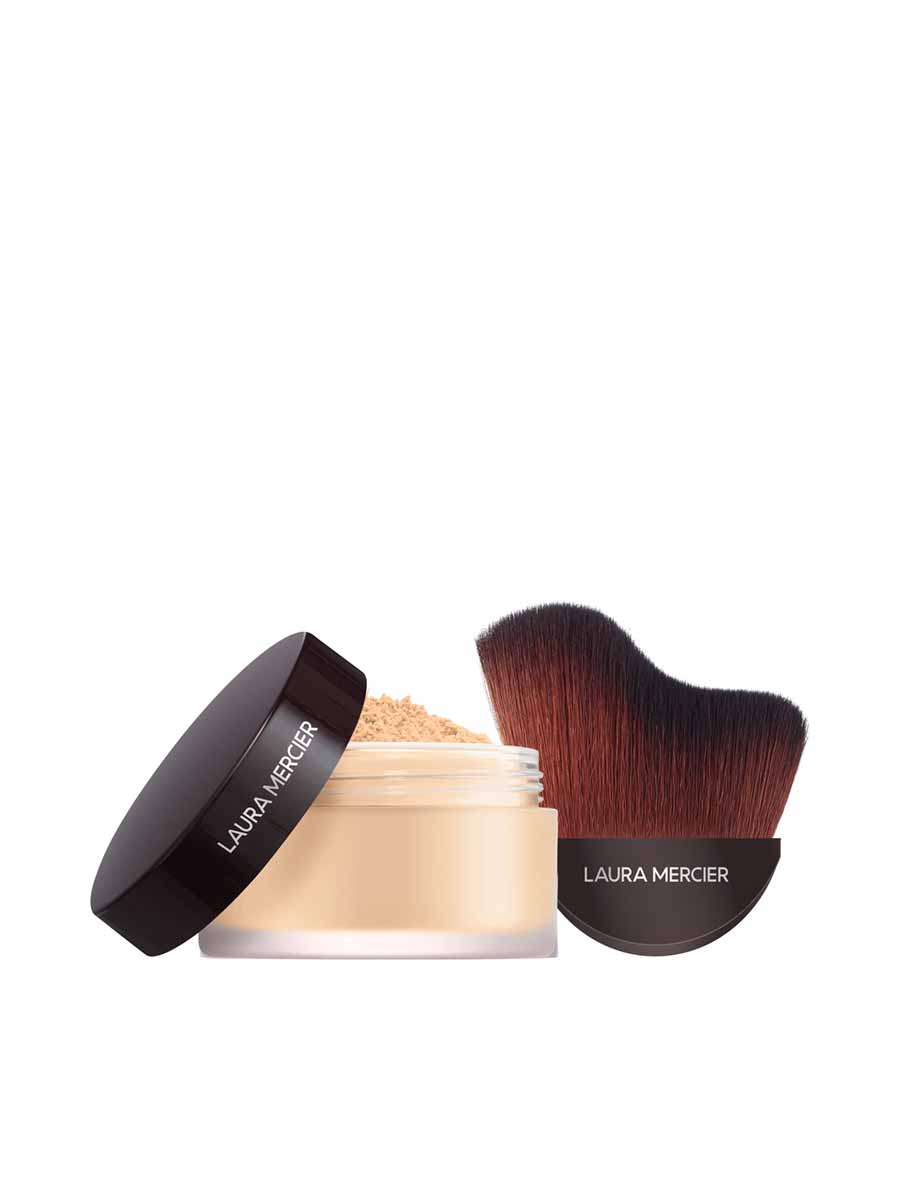 Laura Mercier – Make It Glow Translucent Loose Setting Powder GLOW With Brush Illuminating Powder And Brush Set