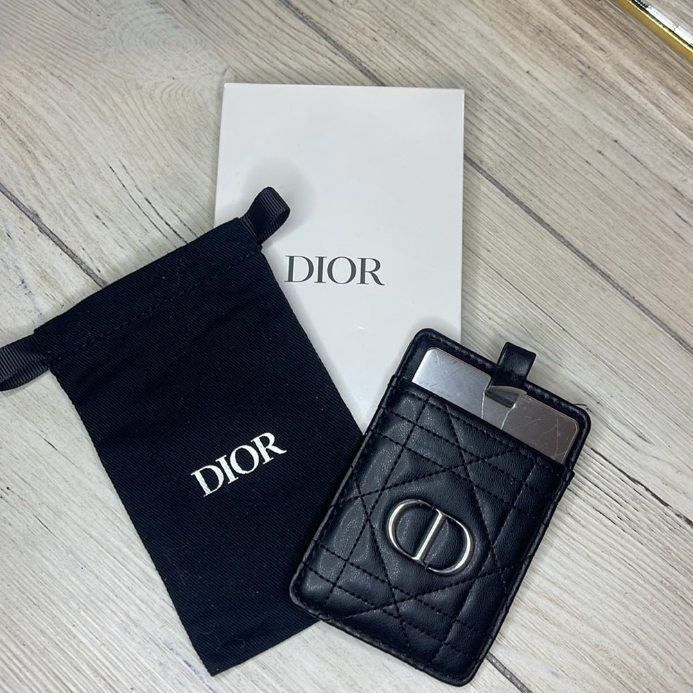 Dior Black Quilted Card Holder with Mirror Insert