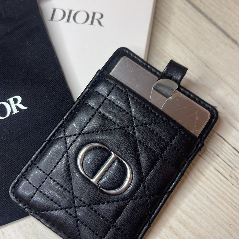 Dior Black Quilted Card Holder with Mirror Insert