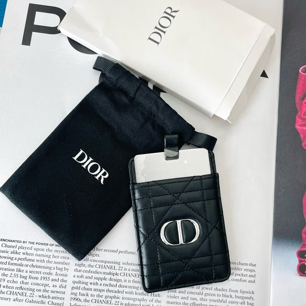 Dior Black Quilted Card Holder with Mirror Insert