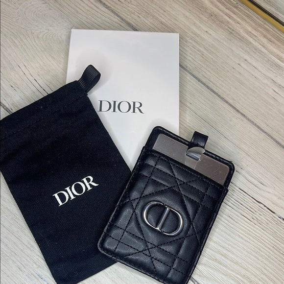 Dior Black Quilted Card Holder with Mirror Insert
