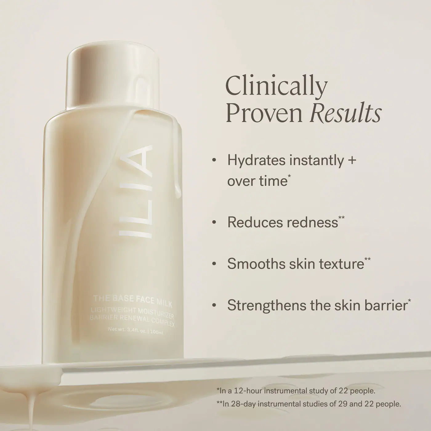 ILIA   The Base Face Milk Lightweight Moisturizer with Hyaluronic Acid 100ml