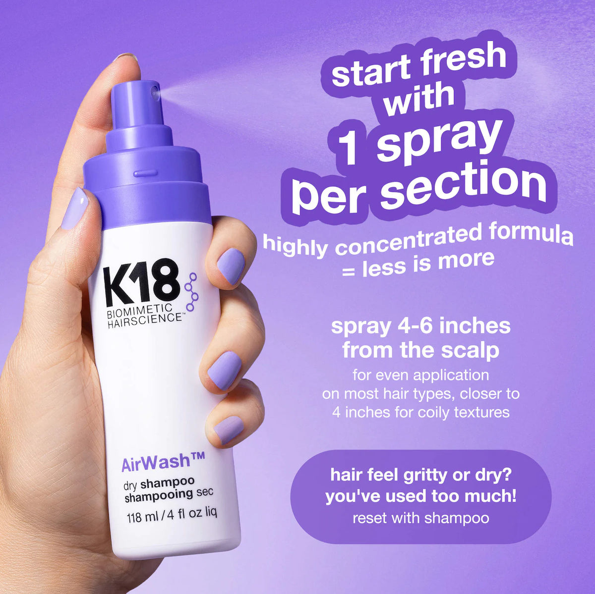 K18 Biomimetic Hairscience  AirWash™ Dry Shampoo 118ml