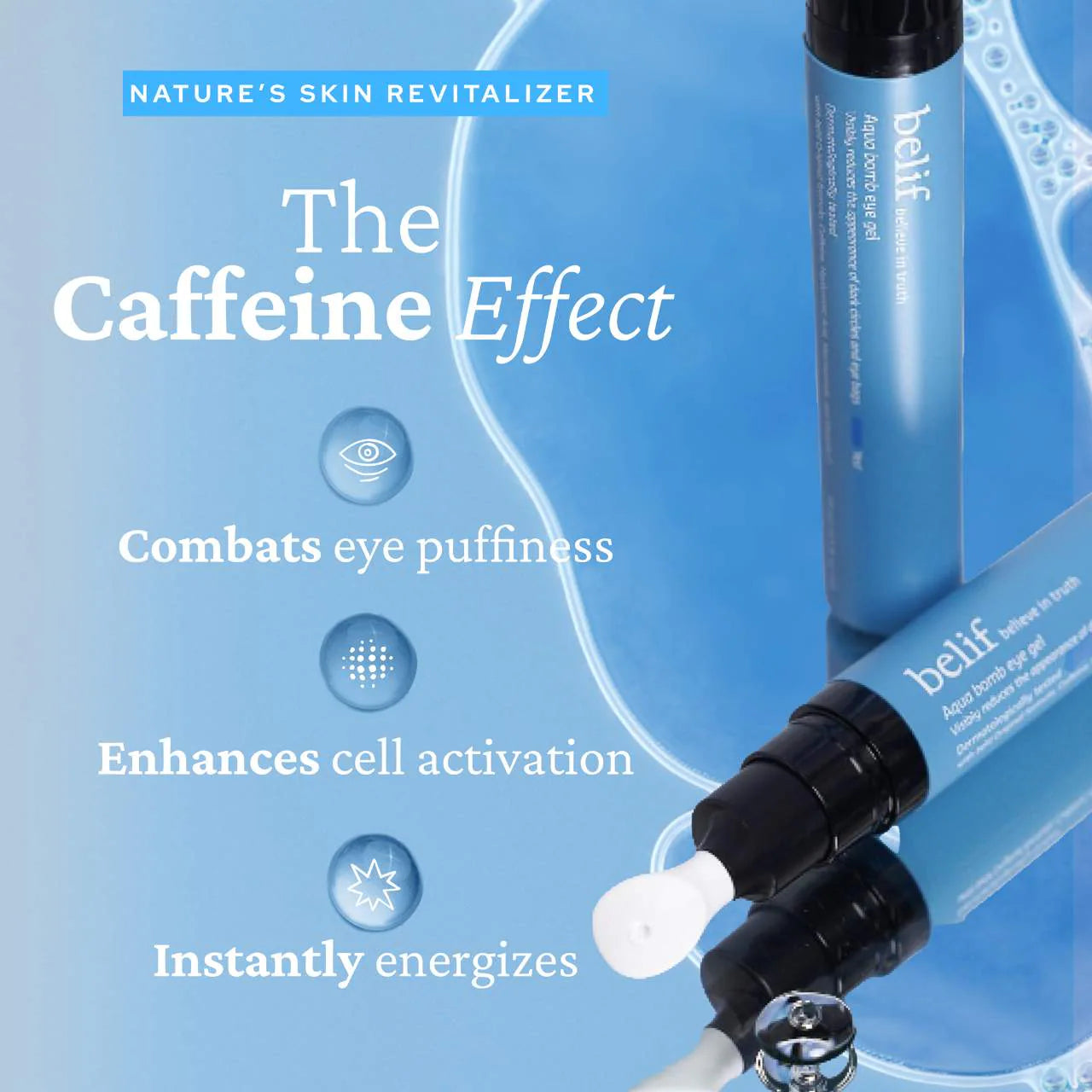 belif  Aqua Bomb Depuffing Eye Gel with Caffeine + Hyaluronic Acid 15ml