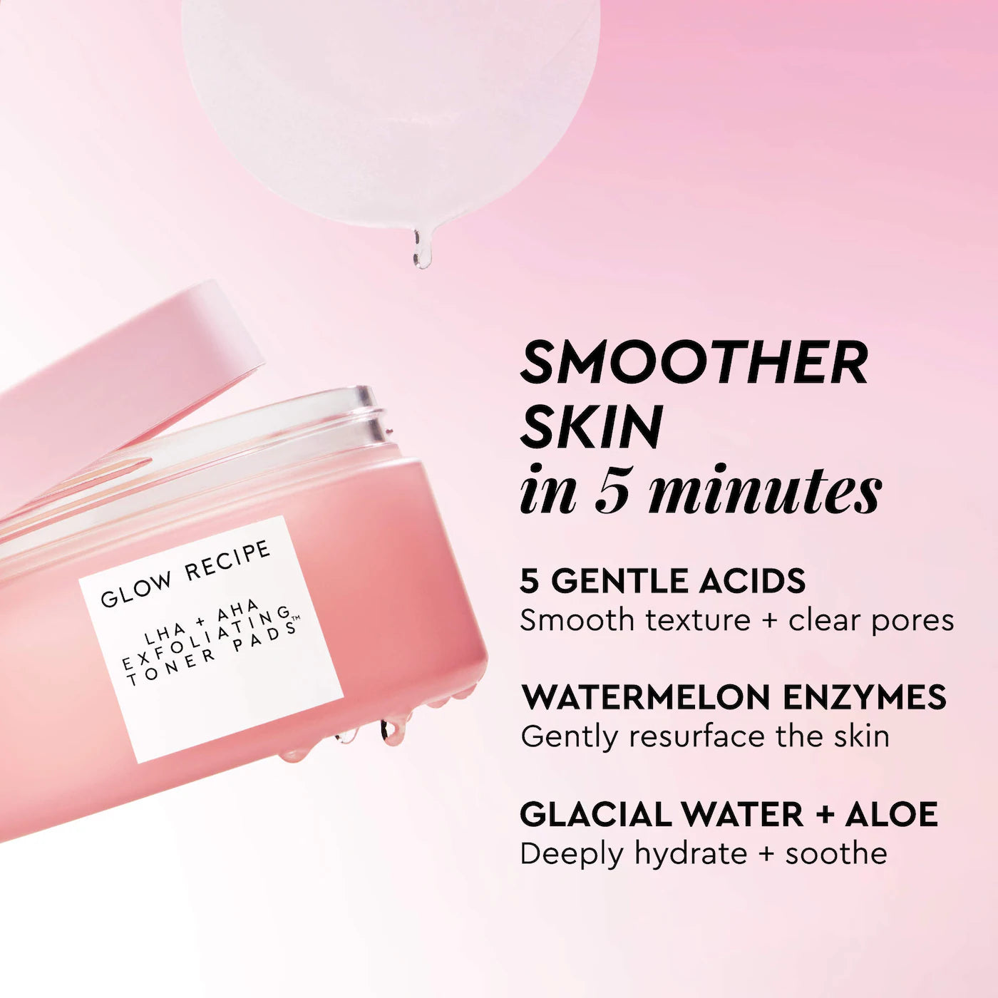 Glow Recipe  LHA + AHA Korean Watermelon Toner Pads for Hydration and Gentle Exfoliation