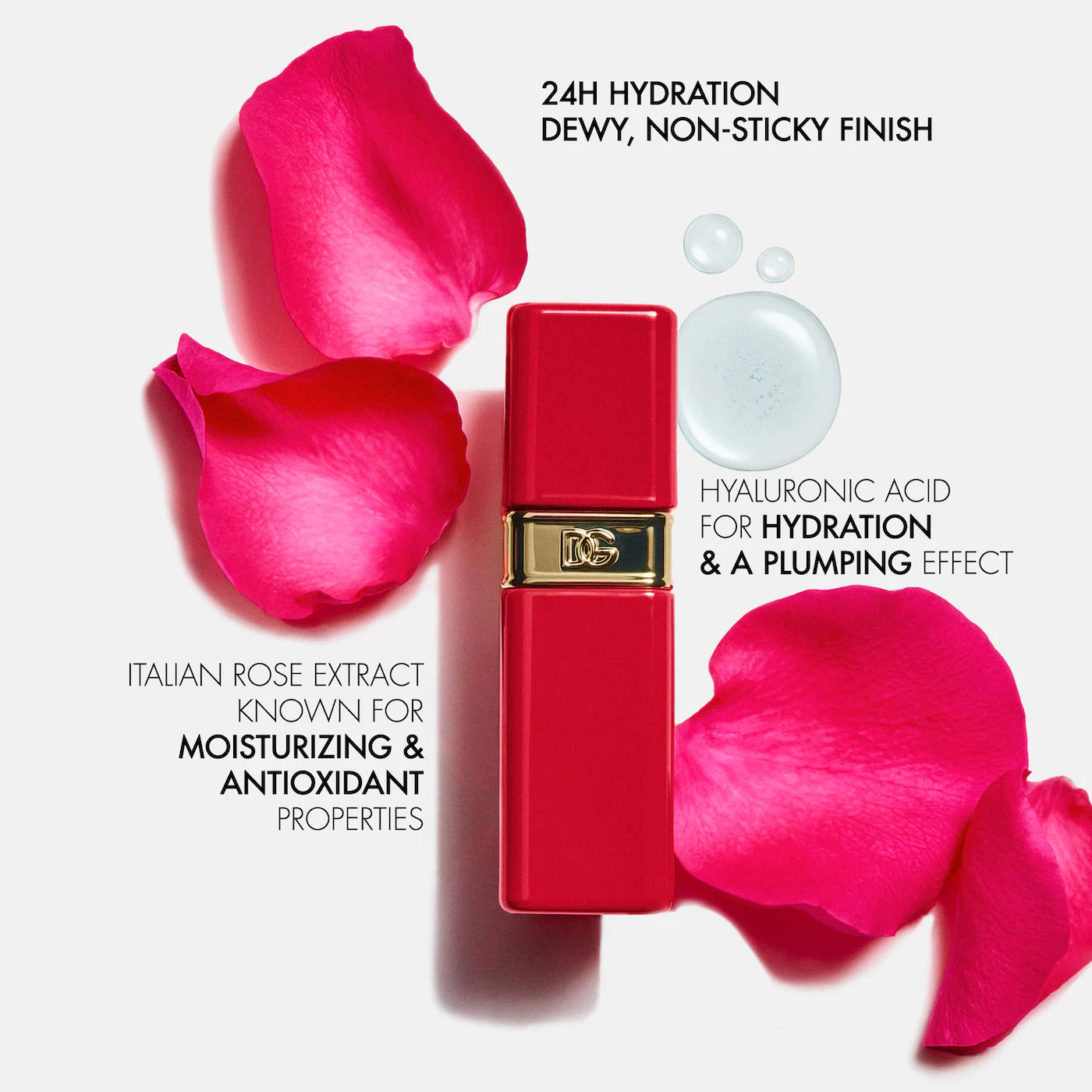 Dolce&Gabbana  Rose Dew Lip Bite 24H Hydrating Glossy Lip Tint with Hyaluronic Acid