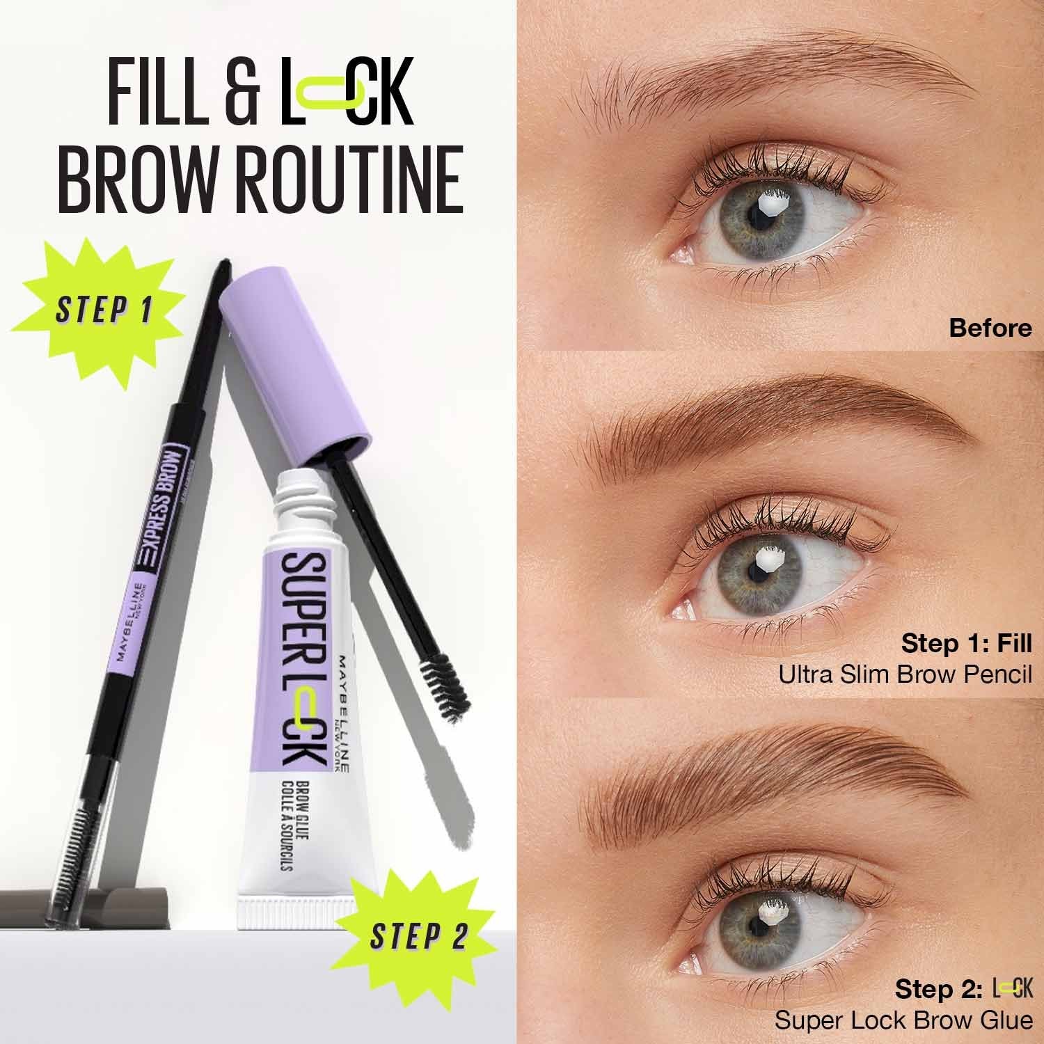 MAYBELLINE Super Lock™ Brow Glue Clear & Tinted Eyebrow Gel