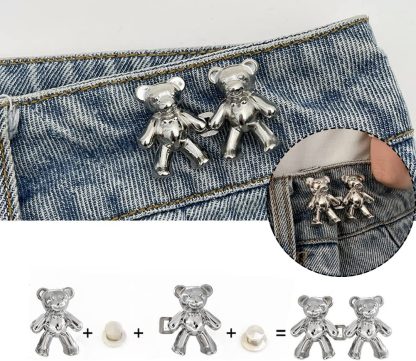 4 pares de bonitos pantalones de mezclilla de oso con botones para ropa y pantalones, sin costura, cintura desmontable, ajuste corporal, hebillas de ajuste - Imagen 3