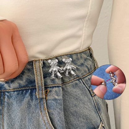 4 pares de bonitos pantalones de mezclilla de oso con botones para ropa y pantalones, sin costura, cintura desmontable, ajuste corporal, hebillas de ajuste - Imagen 6