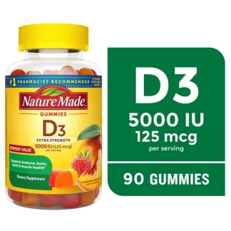 Nature Made Extra Strength Vitamin D3 5000 IU (125 mcg) per serving Gummies Strawberry, Peach, Mango80.0ea