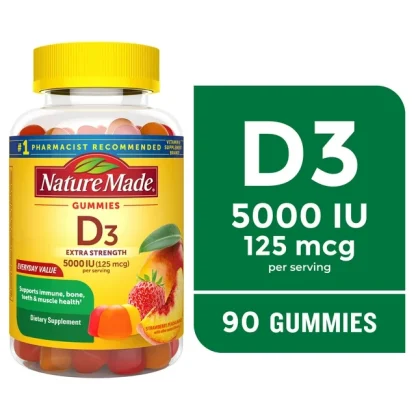 Nature Made Extra Strength Vitamin D3 5000 IU (125 mcg) per serving Gummies Strawberry, Peach, Mango80.0ea